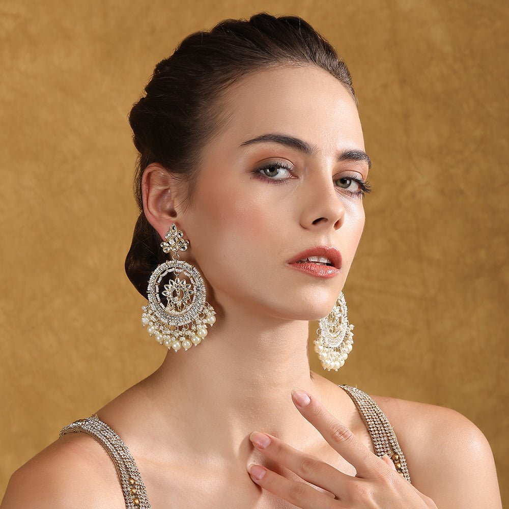 Kundan and Pearl Chandbaali Earrings - Auraa Trends - Chandbali - # - Auraa Trends - Kundan and Pearl Chandbaali Earrings