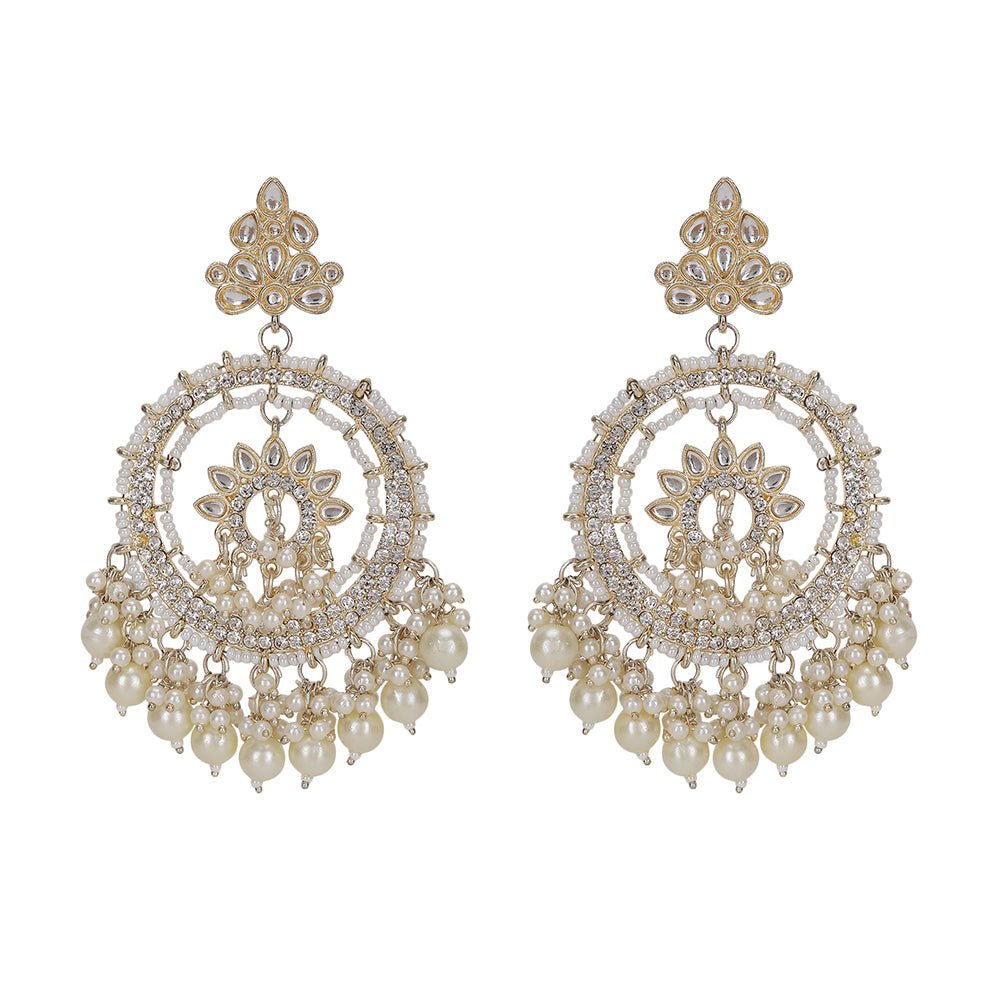 Kundan and Pearl Chandbaali Earrings - Auraa Trends - Chandbali - # - Auraa Trends - Kundan and Pearl Chandbaali Earrings