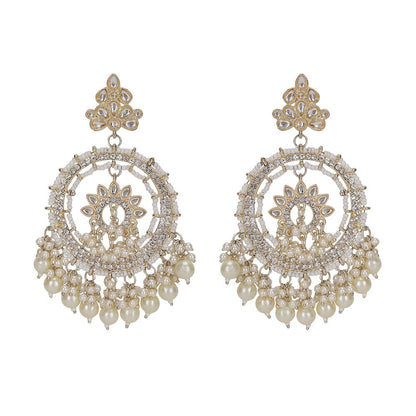Kundan and Pearl Chandbaali Earrings - Auraa Trends - Chandbali - # - Auraa Trends - Kundan and Pearl Chandbaali Earrings