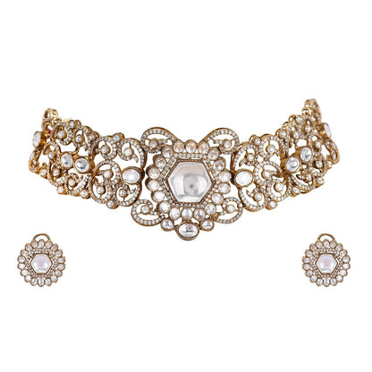 Kundan Bridal Choker Necklace Earring Set For Women - Auraa Trends - Choker - Kundan Bridal Choker Necklace Earring Set