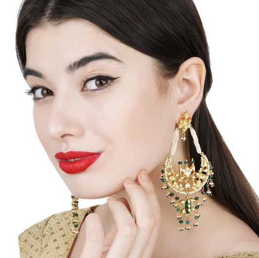 Kundan Chandbaali Earring - Auraa Trends - Chandbali - # - Auraa Trends - Kundan Chaandbali Earring