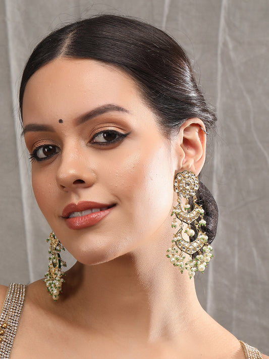 Kundan Chandbaali Earrings with Green Beads - Auraa Trends - Chandbali - # - Auraa Trends - earrings set