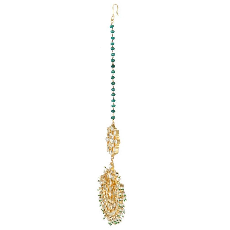 Kundan Chandbali Maangtikka with Pearl Detailing - Auraa Trends - Maangtika Kundan Chandbali Maang Tikka with Pearl Detailing
