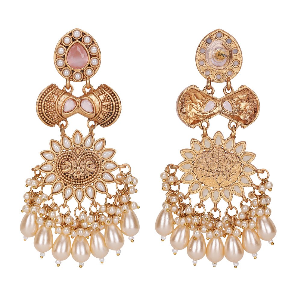 Kundan Chandelier Earrings with Floral Design - Auraa Trends - Chandelier Earrings -Chandelier Earrings chandelier earrings