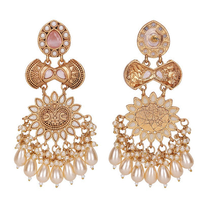 Kundan Chandelier Earrings with Floral Design - Auraa Trends - Chandelier Earrings -Chandelier Earrings chandelier earrings