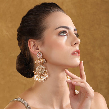 Kundan Chandelier Earrings with Floral Design - Auraa Trends - Chandelier Earrings -Chandelier Earrings chandelier earrings