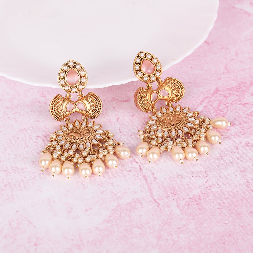 Kundan Chandelier Earrings with Floral Design - Auraa Trends - Chandelier Earrings -Chandelier Earrings chandelier earrings