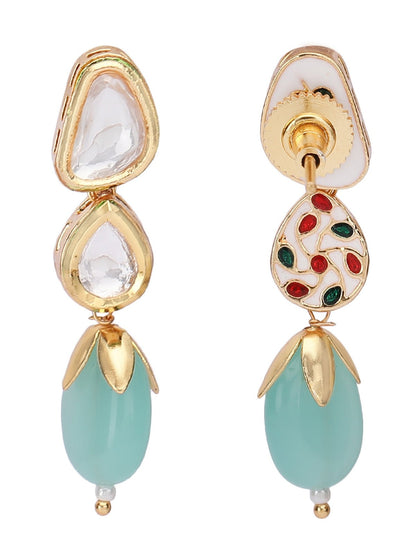 Kundan Choker Necklace Set with Aqua Blue Beads For Girls - Auraa Trends - choker - Choker choker set for women Choker sets