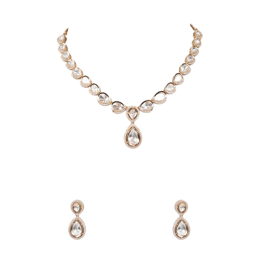 Kundan Classic Teardrop Necklace Set - Auraa Trends - Necklaces - # - Auraa Trends - Kundan Classic Teardrop Necklace Set