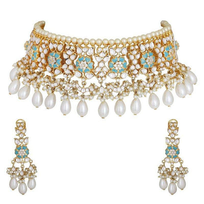 Kundan Gold-Plated Choker Necklace Set with Earrings - Auraa Trends