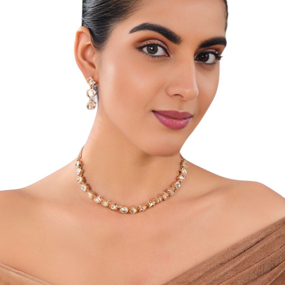 Kundan Gold Plated Necklace Set Earrings - Auraa Trends - Necklace Set - # - Auraa Trends - Kundan Gold Plated Necklace Set Earrings