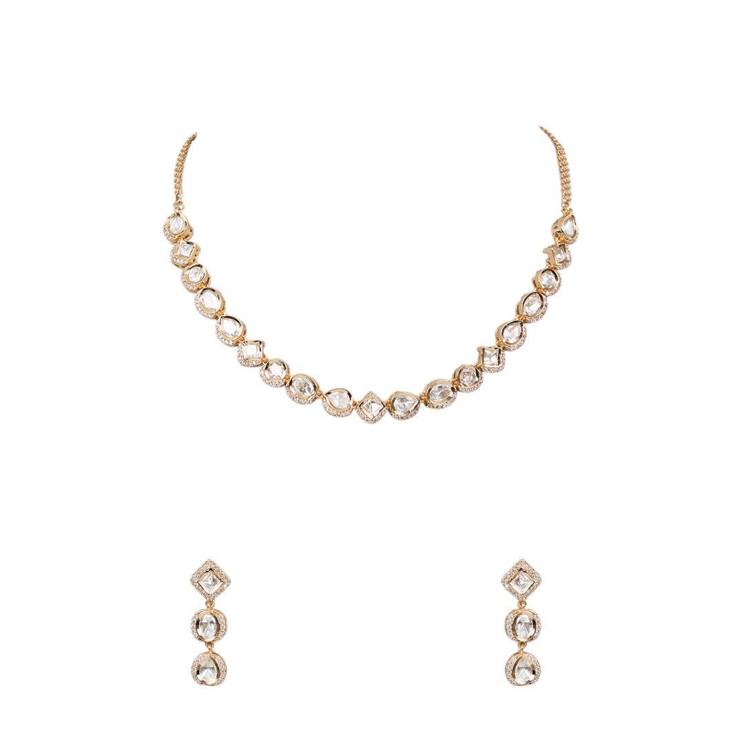 Kundan Gold Plated Necklace Set Earrings - Auraa Trends - Necklace Set - # - Auraa Trends - Kundan Gold Plated Necklace Set Earrings