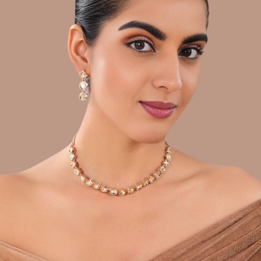 Kundan Gold Plated Necklace Set Earrings - Auraa Trends - Necklace Set - # - Auraa Trends - Kundan Gold Plated Necklace Set Earrings
