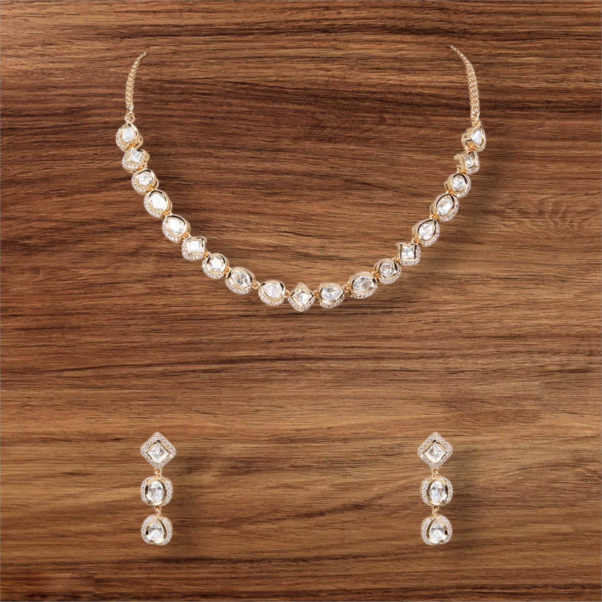 Kundan Gold Plated Necklace Set Earrings - Auraa Trends - Necklace Set - # - Auraa Trends - Kundan Gold Plated Necklace Set Earrings