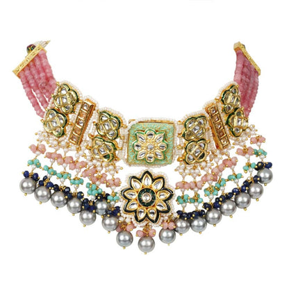 Kundan Multicolour Choker Necklace for Women - Auraa Trends - Choker - # - Auraa Trends - necklace set for women