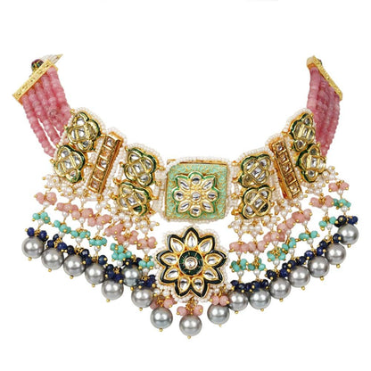 Kundan Multicolour Choker Necklace for Women - Auraa Trends - Choker - # - Auraa Trends - stylish necklace