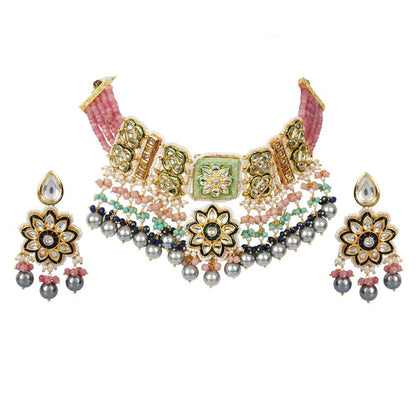 Kundan Multicolour Choker Necklace for Women - Auraa Trends - Choker - # - Auraa Trends - necklaces for girls