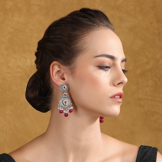 Kundan Stone Studded & Beaded Drop Earrings - Auraa Trends - Drop - Trends - Kundan Stone Studded & Beaded Drop Earrings