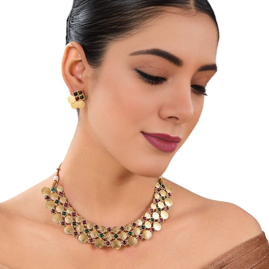 Lakshmi Coin Choker Necklace Set in Kundan Work Traditional - Auraa Trends - Choker - # - Auraa Trends - Lakshmi Coin Choker Necklace Set in Kundan Work Traditional