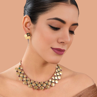 Lakshmi Coin Choker Necklace Set in Kundan Work Traditional - Auraa Trends - Choker - # - Auraa Trends - Lakshmi Coin Choker Necklace Set in Kundan Work Traditional