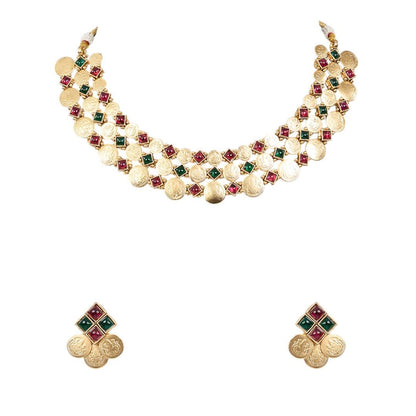 Lakshmi Coin Choker Necklace Set in Kundan Work Traditional - Auraa Trends - Choker - # - Auraa Trends - Lakshmi Coin Choker Necklace Set in Kundan Work Traditional