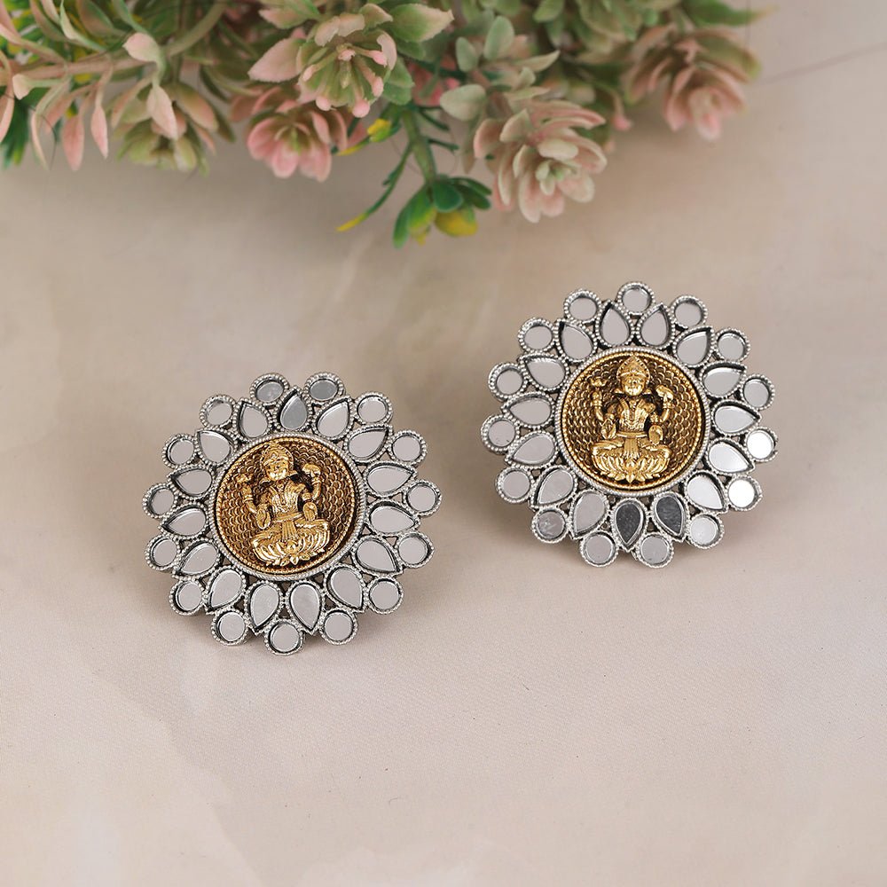 Laxmi Ethnic Earrings Stone - Studded Goddess - Auraa Trends - Studs - Trends - Laxmi Ethnic Earrings Stone - Studded Goddess