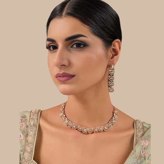 Lovely Champagne Gold Necklace Set with Stones - Auraa Trends - Necklaces - # - Auraa Trends - Lovely Champagne Gold Necklace Set with Stones