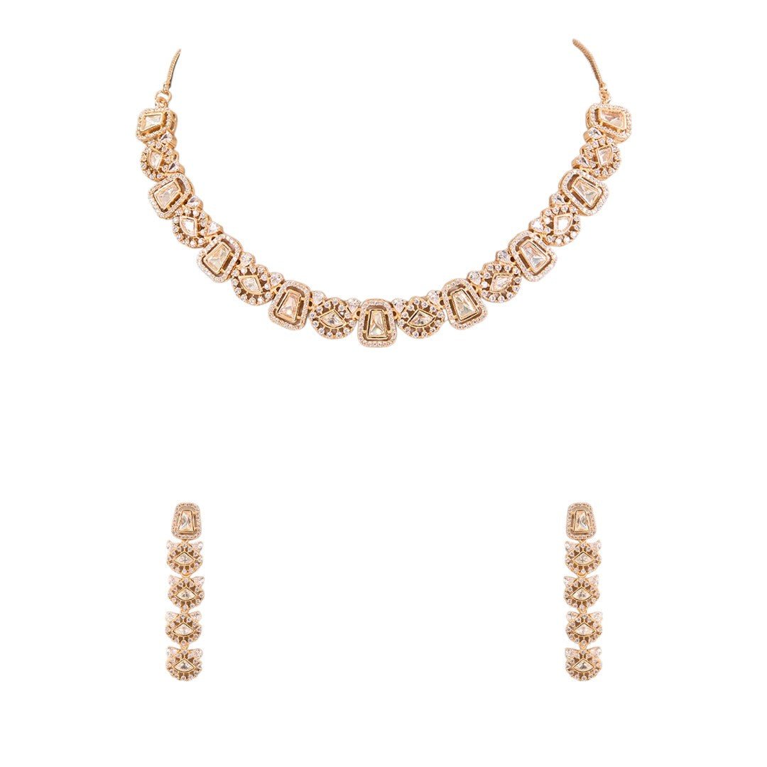 Lovely Champagne Gold Necklace Set with Stones - Auraa Trends - Necklaces - # - Auraa Trends - Lovely Champagne Gold Necklace Set with Stones