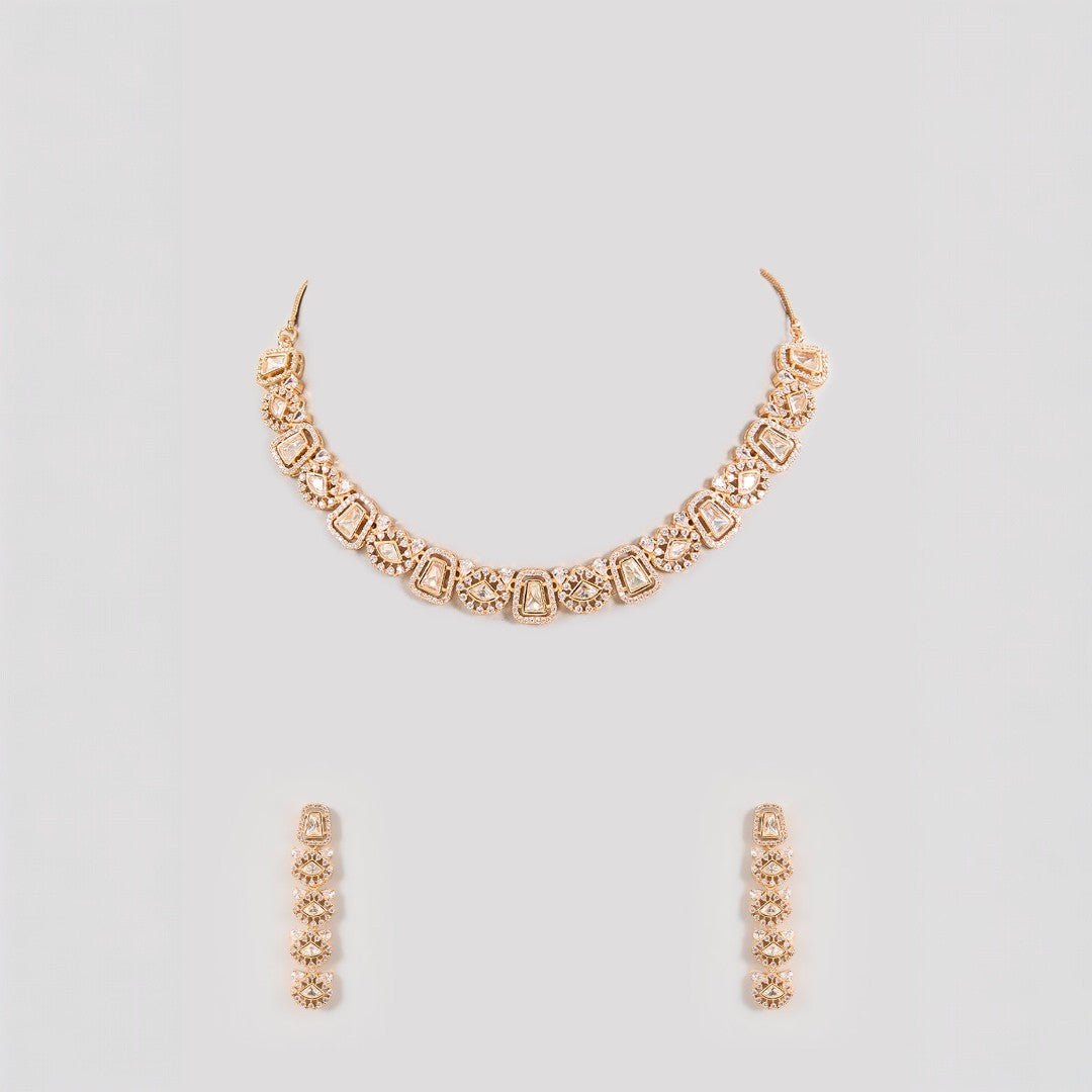 Lovely Champagne Gold Necklace Set with Stones - Auraa Trends - Necklaces - # - Auraa Trends - Lovely Champagne Gold Necklace Set with Stones