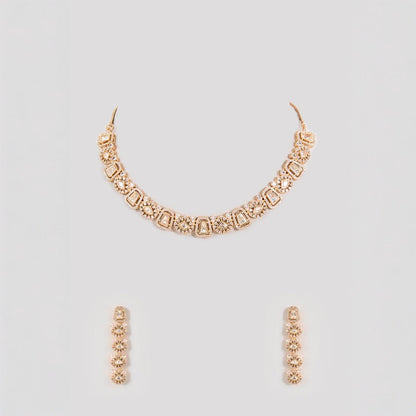 Lovely Champagne Gold Necklace Set with Stones - Auraa Trends - Necklaces - # - Auraa Trends - Lovely Champagne Gold Necklace Set with Stones