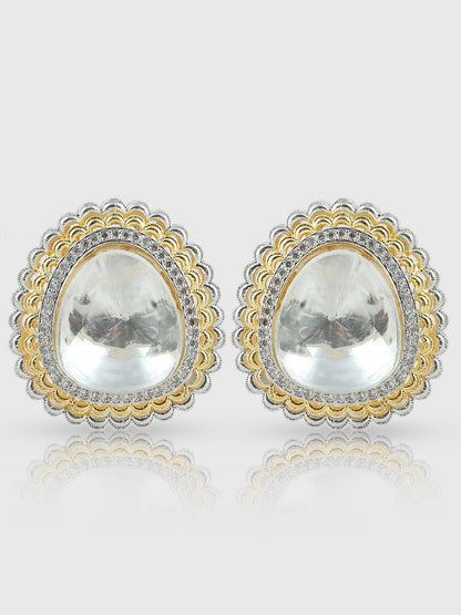 Lustrous Gold Plated Kundan Stud Earring - Auraa Trends - Studs - # - Auraa Trends - Lustrous Gold Plated Kundan Stud Earring