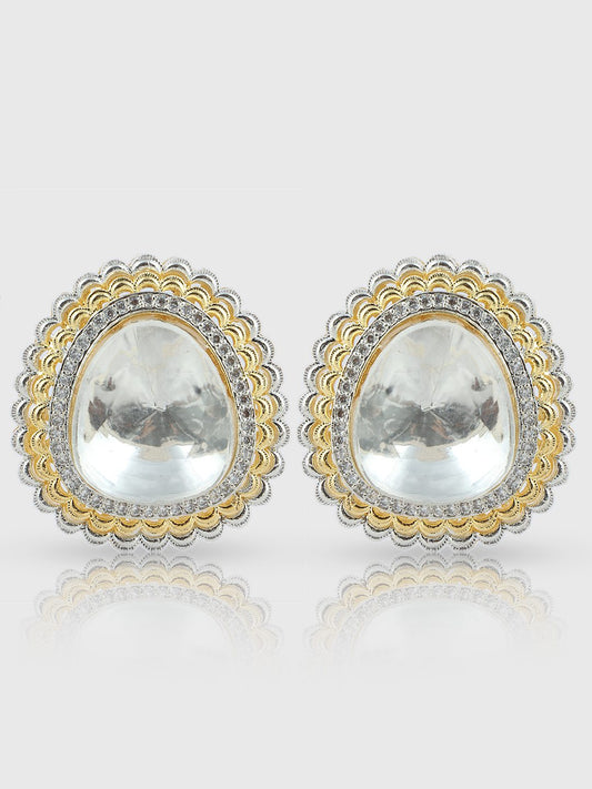 Lustrous Gold Plated Kundan Stud Earring - Auraa Trends - Studs - # - Auraa Trends - Lustrous Gold Plated Kundan Stud Earring