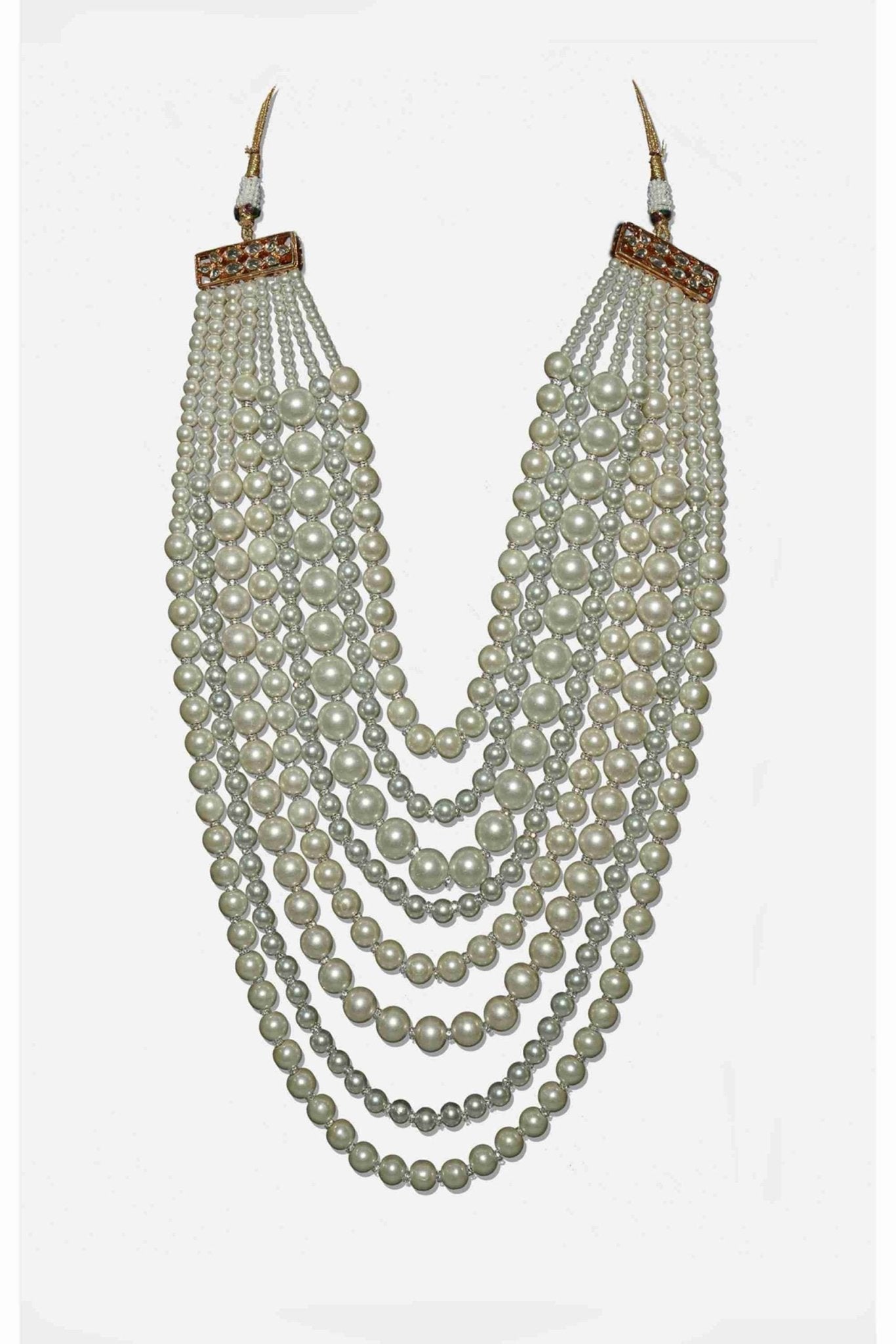 Luxurious Gold Plated Pearl Multi Layered Long Necklace - Auraa Trends - Necklaces - Necklace Ready to Ship Kundan