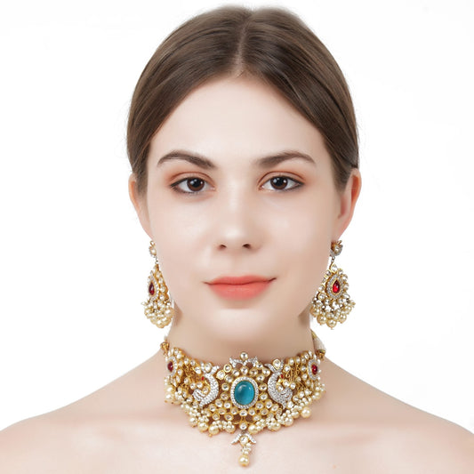 Luxurious Kundan and Diamonte Necklace Set - Auraa Trends - Choker - Trends - Luxurious Kundan and Diamonte Necklace Set