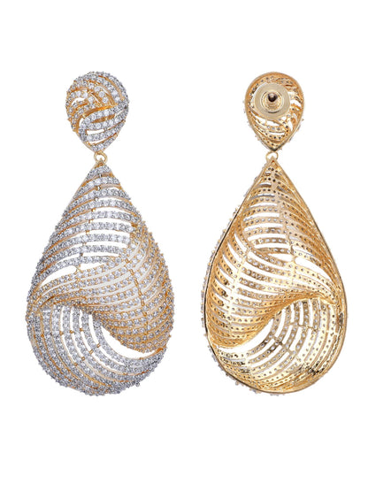 Luxurious Moissanite Studded Chandelier Earrings with Elegant Swirl Design - Auraa Trends - Chandelier Earrings