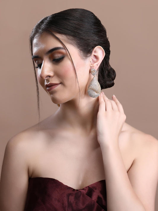 Luxurious Moissanite Studded Chandelier Earrings with Elegant Swirl Design - Auraa Trends - Chandelier Earrings