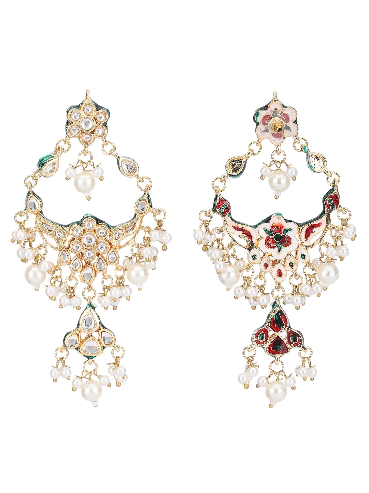 Luxury Gold-Plated Chandelier Earrings with Kundan Detailing - Auraa Trends - Chandelier Earrings - Earrings New Arrivals