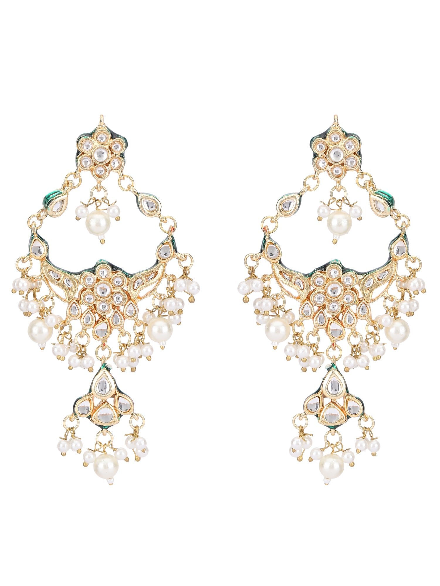 Luxury Gold-Plated Chandelier Earrings with Kundan Detailing - Auraa Trends - Chandelier Earrings - Earrings New Arrivals
