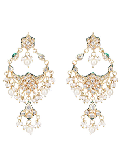 Luxury Gold-Plated Chandelier Earrings with Kundan Detailing - Auraa Trends - Chandelier Earrings - Earrings New Arrivals