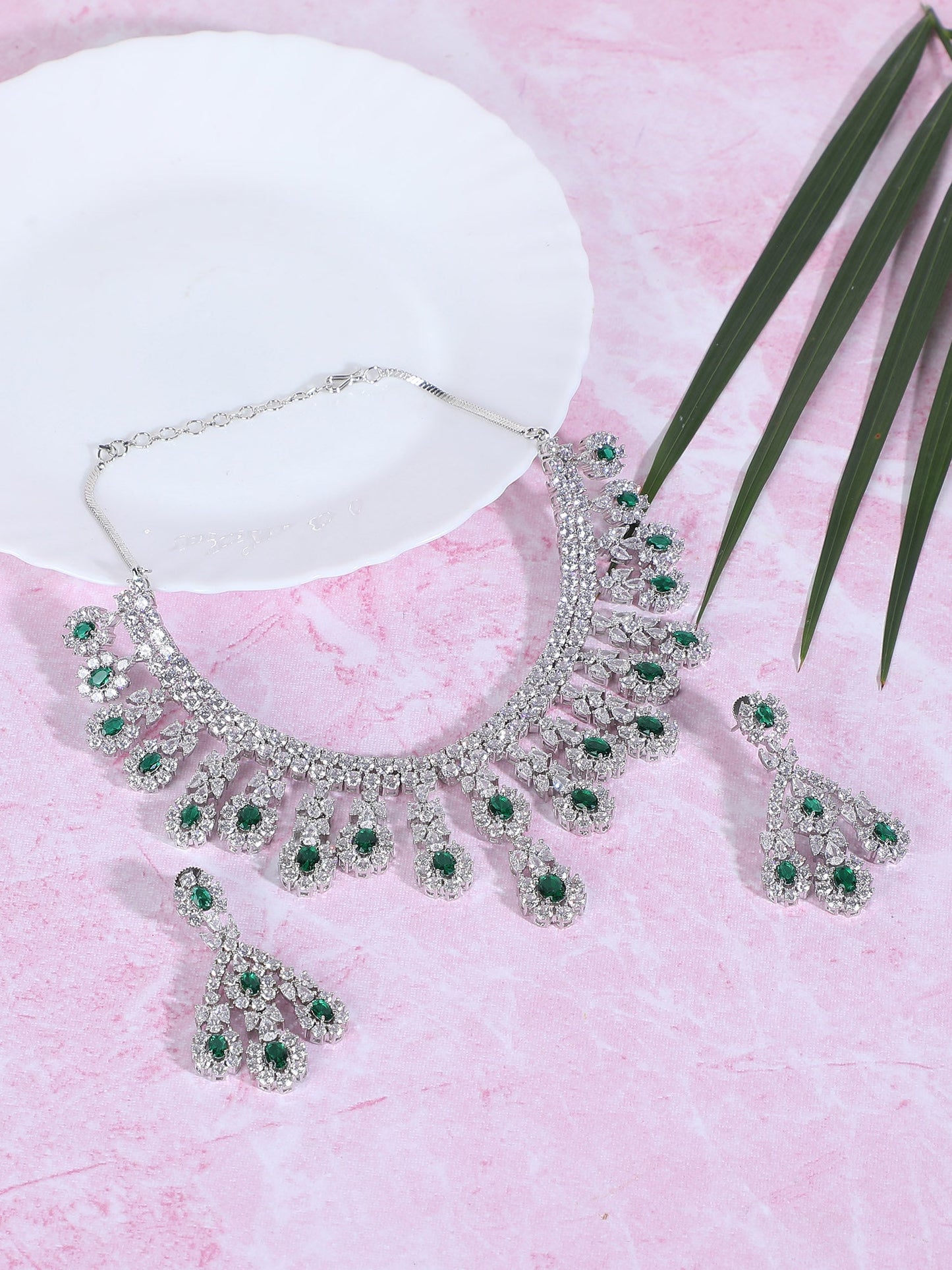 luxury green gemstone jewelry set - Auraa Trends - Necklace Set - # - Auraa Trends - luxury green gemstone jewelry set