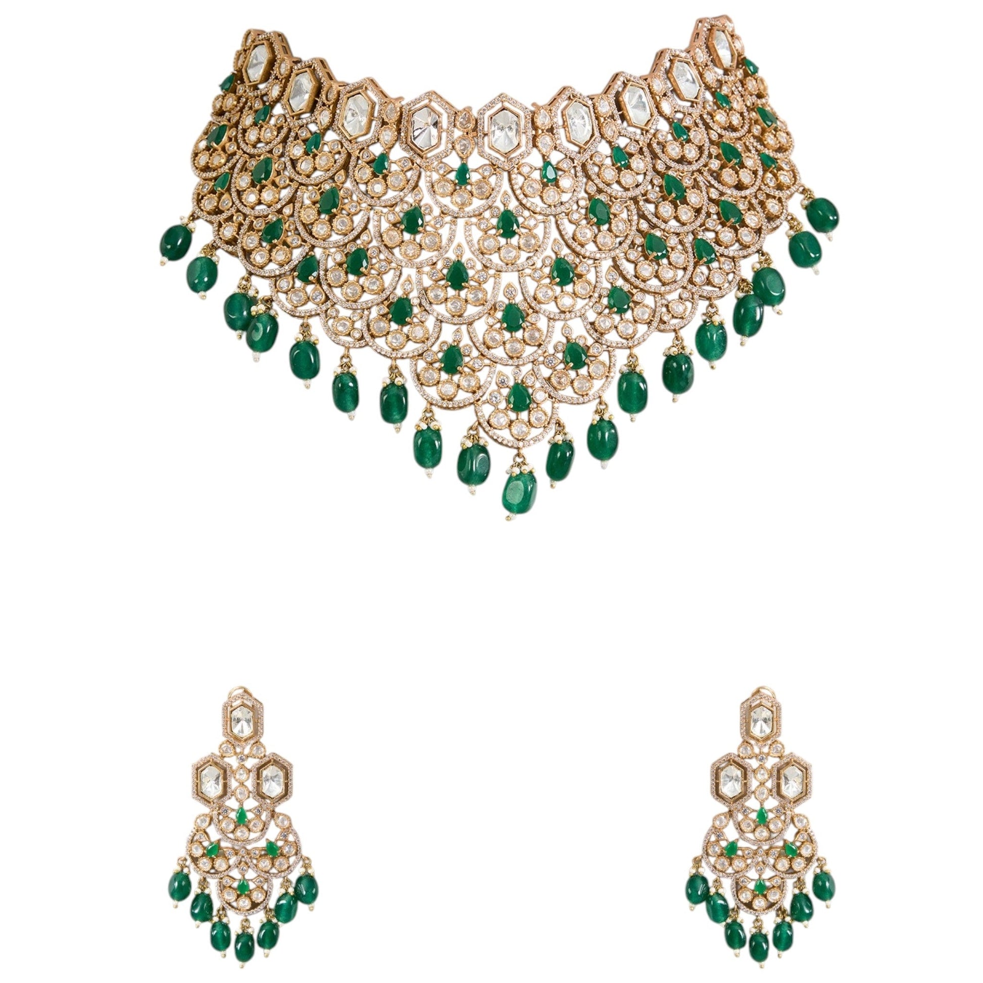 Luxury Mint Green Kundan Bridal Choker Necklace Set with Earrings for Women - Auraa Trends - Necklace -  - Auraa Trends - Luxury Mint Green Kundan Bridal Choker Necklace Set with Earrings for Women