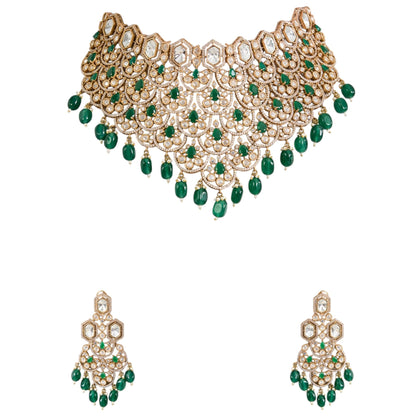 Luxury Mint Green Kundan Bridal Choker Necklace Set with Earrings for Women - Auraa Trends - Necklace -  - Auraa Trends - Luxury Mint Green Kundan Bridal Choker Necklace Set with Earrings for Women