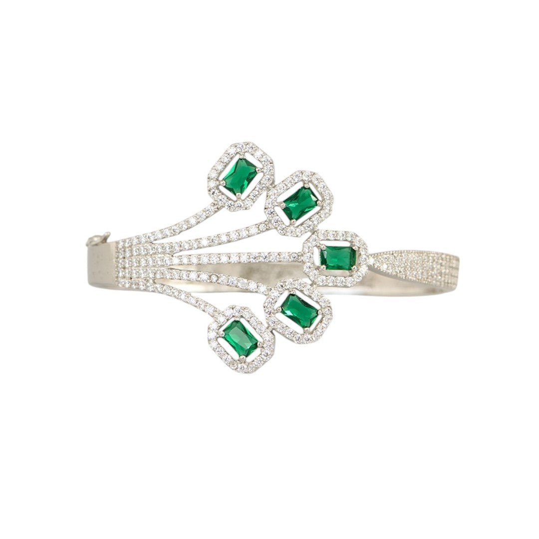 Luxury Moissanite & Emerald - Inspired Silver Bracelet - Auraa Trends - Bracelet - Luxury Moissanite Inspired Silver Bracelet