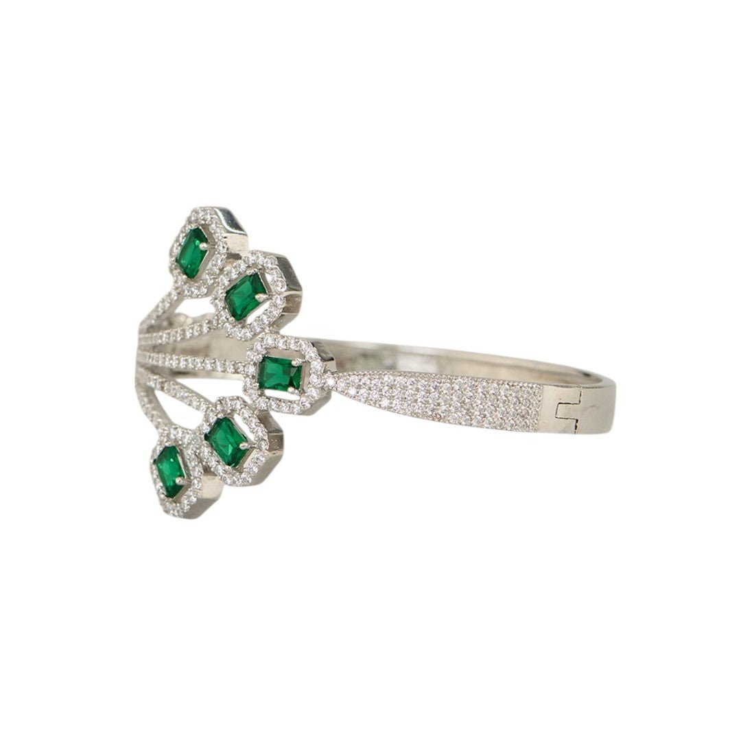 Luxury Moissanite & Emerald - Inspired Silver Bracelet - Auraa Trends - Bracelet - Luxury Moissanite Inspired Silver Bracelet
