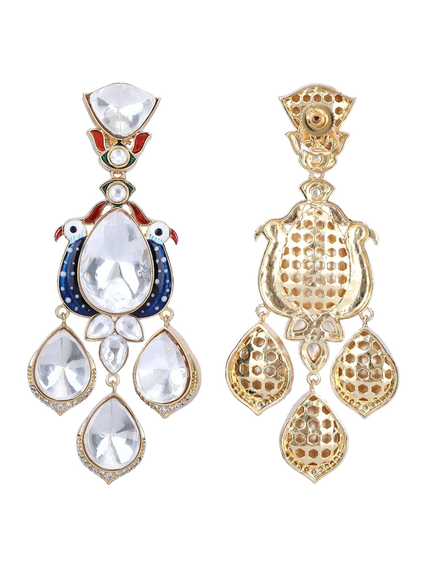 Luxury Moissanite Kundan Chandelier Earrings – 22KT Gold Plated - Auraa Trends - Chandelier Earrings American Diamond Earring