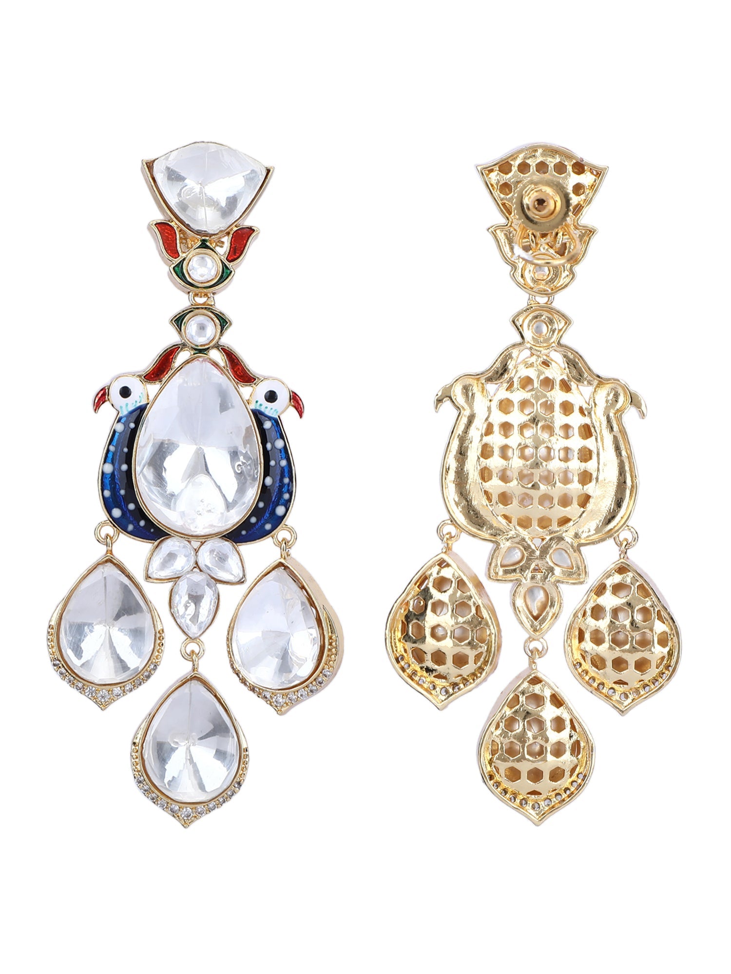 Luxury Moissanite Kundan Chandelier Earrings – 22KT Gold Plated - Auraa Trends - Chandelier Earrings American Diamond Earring