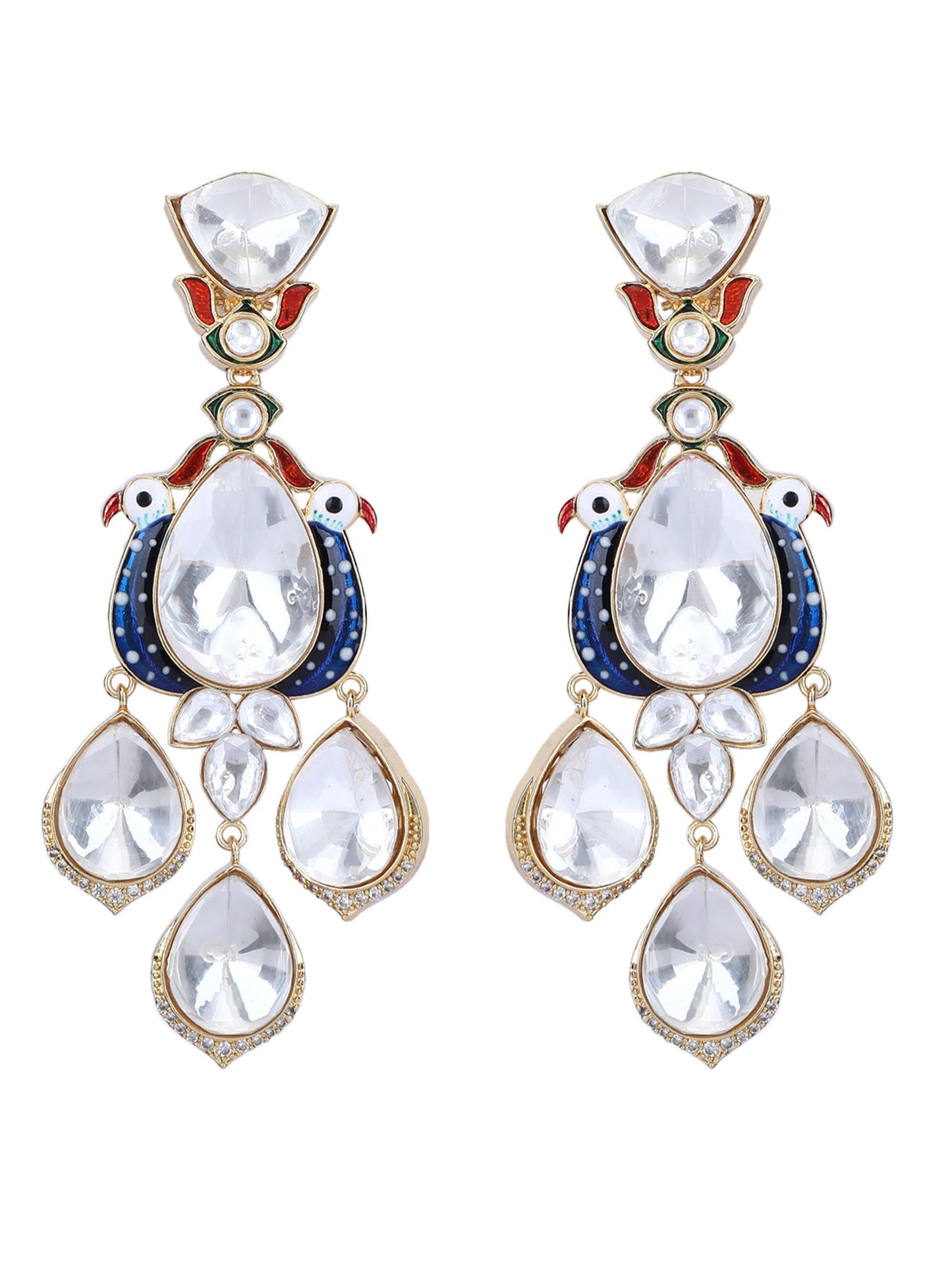 Luxury Moissanite Kundan Chandelier Earrings – 22KT Gold Plated - Auraa Trends - Chandelier Earrings American Diamond Earring