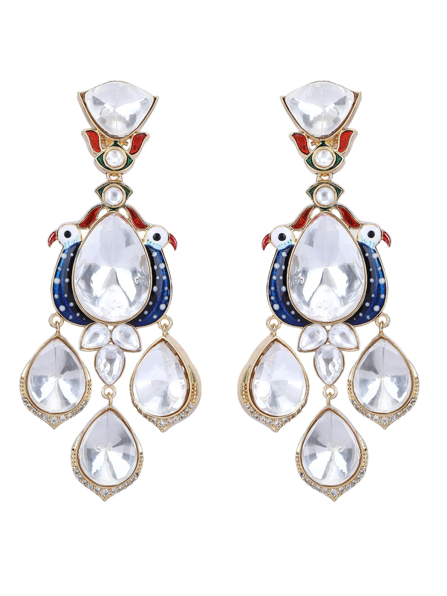 Luxury Moissanite Kundan Chandelier Earrings – 22KT Gold Plated - Auraa Trends - Chandelier Earrings American Diamond Earring
