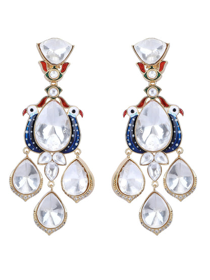 Luxury Moissanite Kundan Chandelier Earrings – 22KT Gold Plated - Auraa Trends - Chandelier Earrings American Diamond Earring