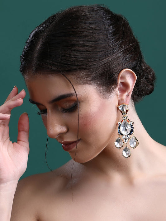 Luxury Moissanite Kundan Chandelier Earrings – 22KT Gold Plated - Auraa Trends - Chandelier Earrings American Diamond Earring